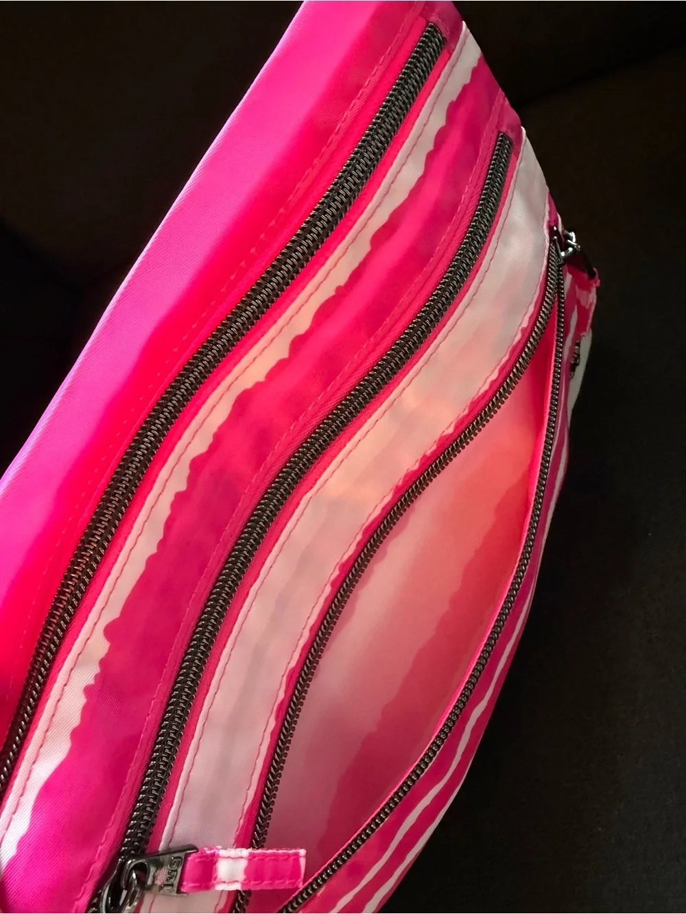 Lug Kickline Triple Zip Storage Pouch Cosmetic Bag Magenta Stripe Hot Neon Pink
